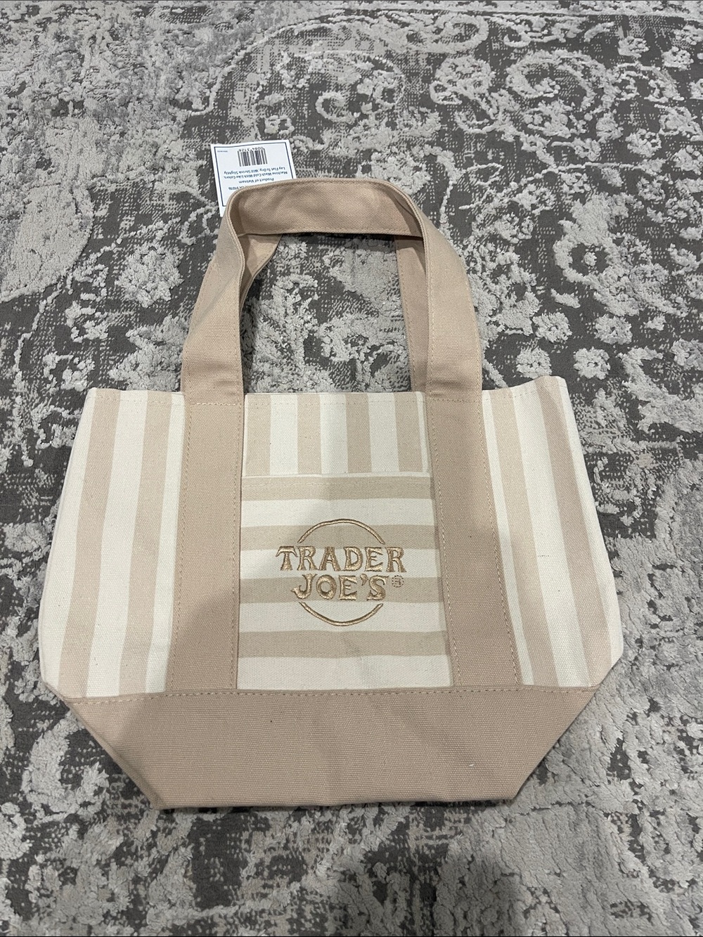Trader Joe’s Beige Striped Canvas Tote Bag